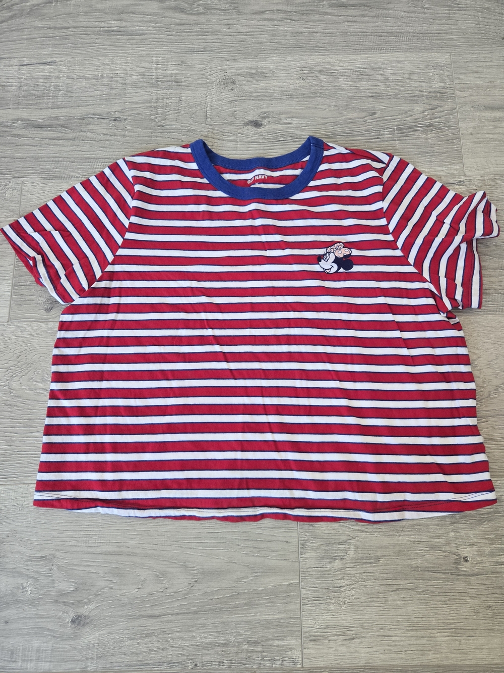 Old Navy Red & White Striped Tee with Blue Neck Trim
